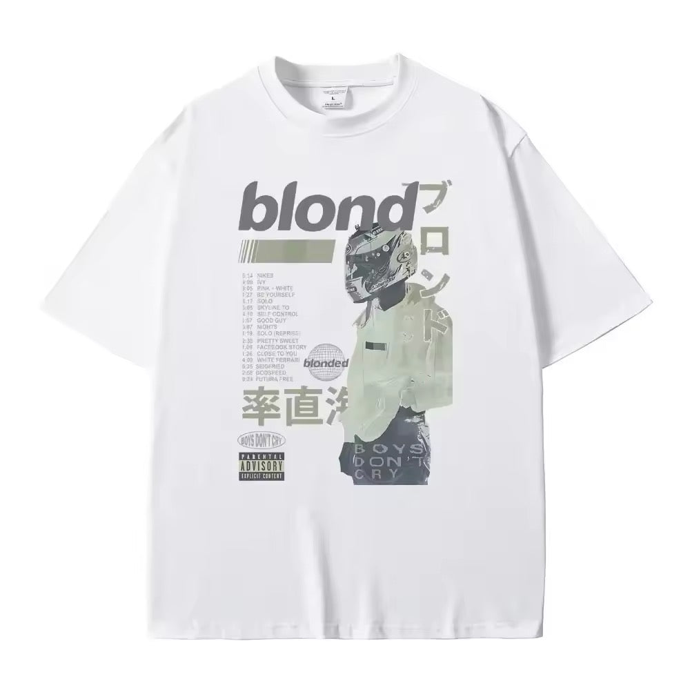 Frank Ocean: blond oversized shirt